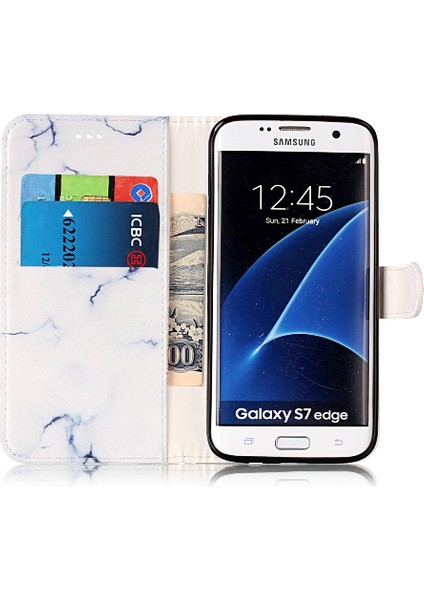 Samsung Galaxy S7 Kenar Tam Koruma Için Flip Case Mermer Desen Pu (Yurt Dışından)