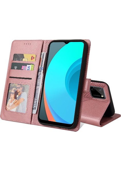 Realme C11 Kickstand Üç Kart Yuvaları Premium Deri 4 Için Flip Case (Yurt Dışından)