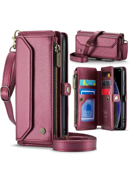 Iphone x Için Crossbody Durumda/xs Durumda Cüzdan Fermuar Faturaları Yuvası Kart Tutucu (Yurt Dışından)