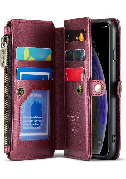 Iphone x Için Crossbody Durumda/xs Durumda Cüzdan Fermuar Faturaları Yuvası Kart Tutucu (Yurt Dışından)