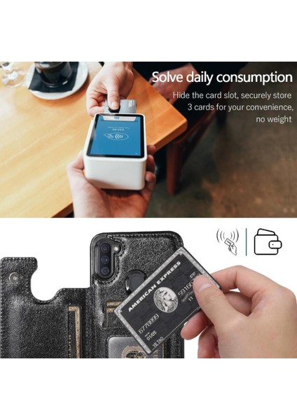 Samsung Galaxy A11 Çift Manyetik Toka Kickstand Kart Için Cüzdan Kılıf (Yurt Dışından) modelleri