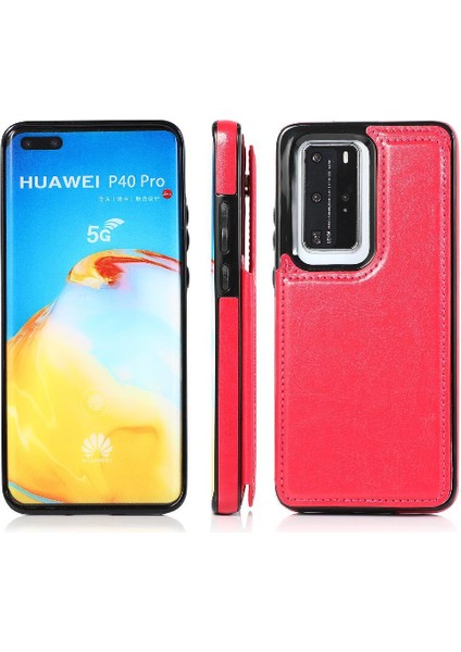 Huawei P40 Kart Yuvaları Için Cüzdan Durumda Çift Manyetik Toka Kickstand Pu (Yurt Dışından)