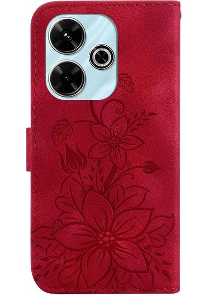 Xiaomi Poco M6 4g Kabartmalı Zambak Manyetik Kickstand Kart Için Flip Case (Yurt Dışından)