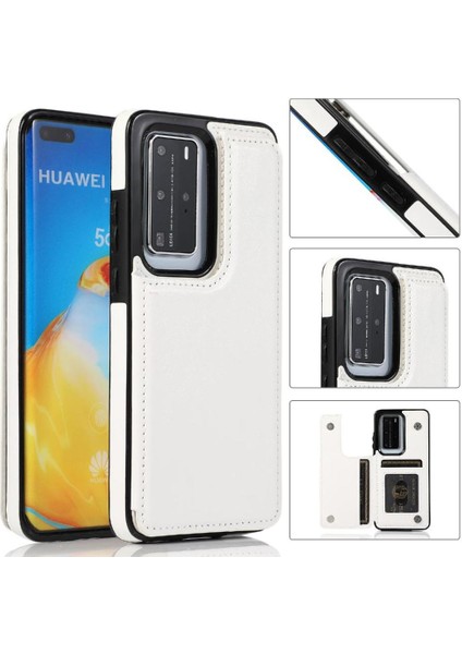 Cüzdan Kılıf Için Huawei P40 Pro Çift Manyetik Toka Kart Yuvaları Pu ile (Yurt Dışından)