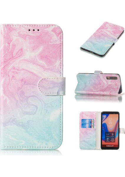 Samsung Galaxy A7 2018 Için Flip Case Mermer Desen Tam Koruma Pu (Yurt Dışından)