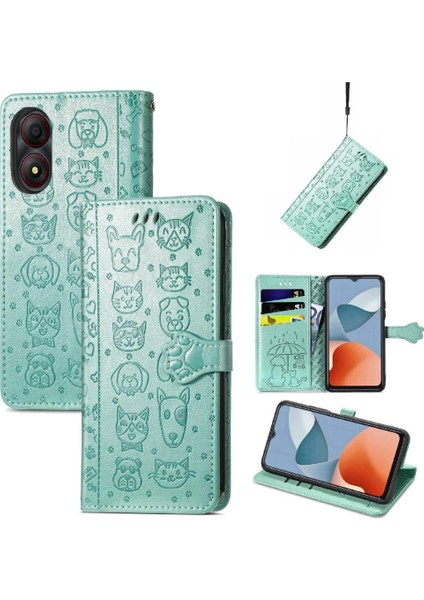 Zte A34 Karikatür Hayvanlar Için Flip Case Kısa Kayış Deri Kılıf Kapak Çevirin (Yurt Dışından)