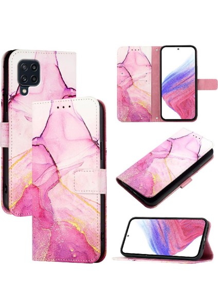 Samsung Galaxy M22 Pu Deri Cüzdan Kickstand Mermer Desen (Yurt Dışından)