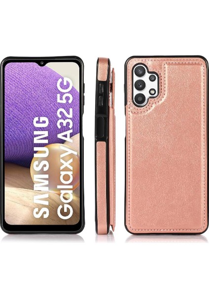 Kart Pu ile Samsung Galaxy A32 5g Çift Manyetik Toka Için Cüzdan Kılıf (Yurt Dışından)