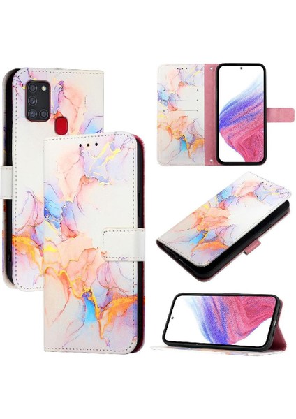 Samsung Galaxy A21S Pu Deri Mermer Desen Cüzdan Kickstand (Yurt Dışından)