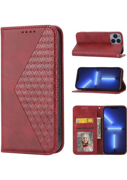 IPhone 14 Için Flip Case Artı Günlük Kullanım El Kayışı Standı Cüzdan Eşkenar Dörtgen (Yurt Dışından)