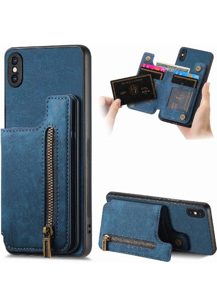 IPhone Xs Max Katlanabilir Arka Kapak Vintage Fermuar Cüzdan Standı (Yurt Dışından)