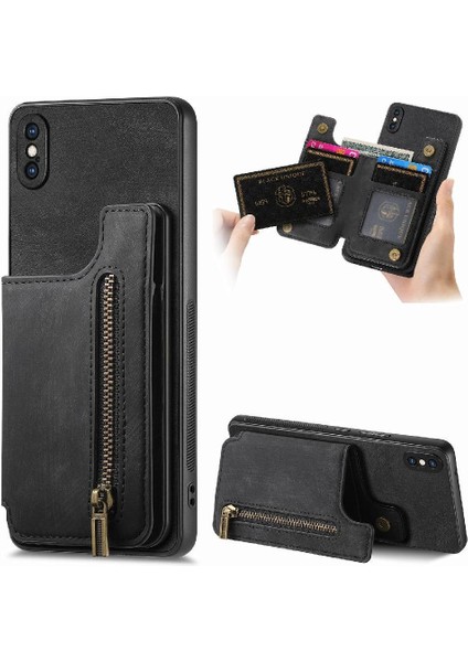 IPhone X/xs Vintage Fermuar Cüzdan Katlanabilir Arka Kapak Standı (Yurt Dışından)