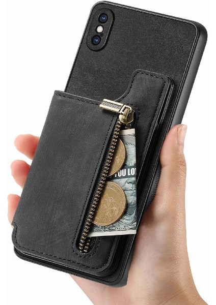 IPhone X/xs Vintage Fermuar Cüzdan Katlanabilir Arka Kapak Standı (Yurt Dışından)