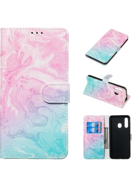 Samsung Galaxy A60 Mermer Desen Pu Deri Cüzdan Kart Için Flip Case (Yurt Dışından)