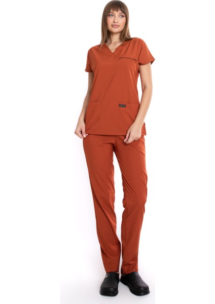 Premium Likralı Kiremit Hemşire Forması Cerrahi Takım, Scrubs Takım (Unisex) modelleri