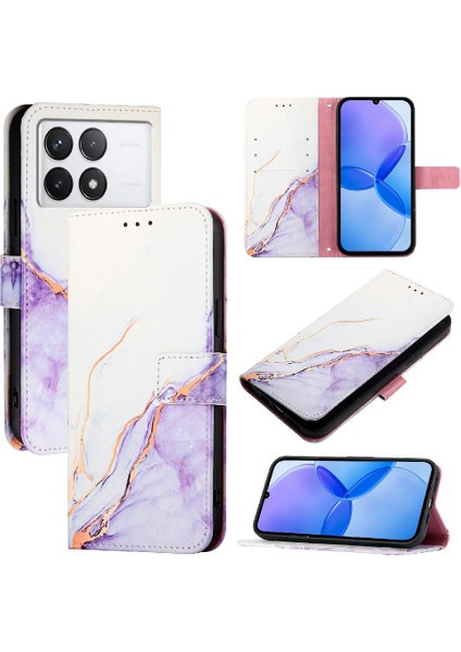 Xiaomi Poco F6 Pro Mermer Desen Kickstand Pu Deri Cüzdan (Yurt Dışından)