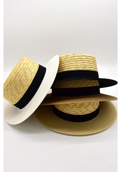 Paloma Hasır Güneş Şapkası Unisex Multicolor Bantlı Gondol Boater Şapka indirimleri