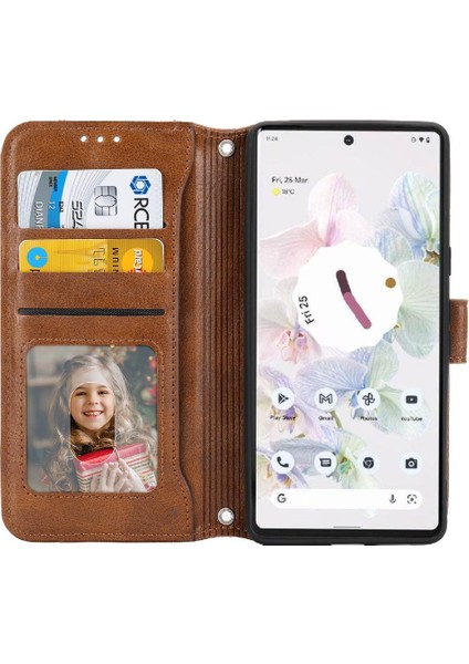 Google Piksel 8A Kickstand Pu Deri Kart Tutucu Manyetik Için Flip Case (Yurt Dışından)