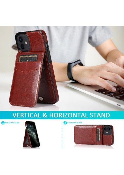 IPhone 12 Manyetik Toka Kickstand Premium Deri ile Uyumlu (Yurt Dışından) modelleri