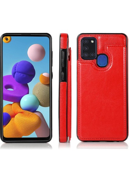 Cüzdan Kılıf Samsung Galaxy A21S Çift Manyetik Toka Kart Yuvaları Pu (Yurt Dışından)