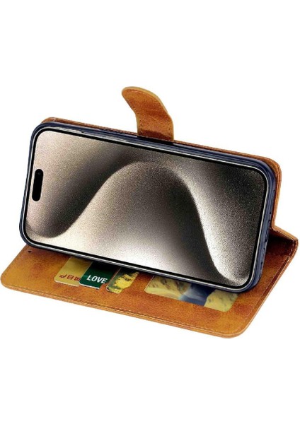 IPhone 15 Için Filp Durumda Pro Max Kickstand Pu Deri Kart Tutucu Manyetik (Yurt Dışından)
