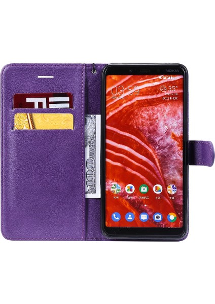 Kart Yuvası Klasik Düz Renk Yüksek Telefon ile Nokia 3.1 Plus Için Flip Case (Yurt Dışından)