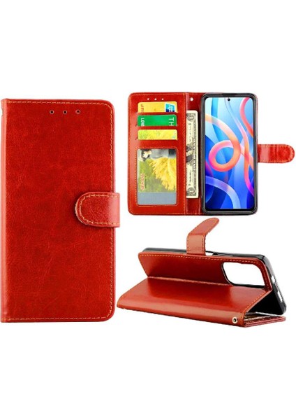 Xiaomi Poco M4 Pro Kickstand Darbeye Pu Deri Kart Için Flip Case (Yurt Dışından)