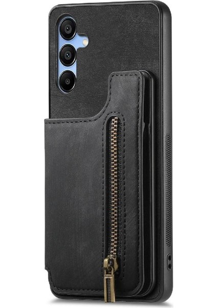 Samsung Galaxy A15 5g Için Kılıf Katlanabilir Arka Kapak Vintage Fermuar Cüzdan (Yurt Dışından)