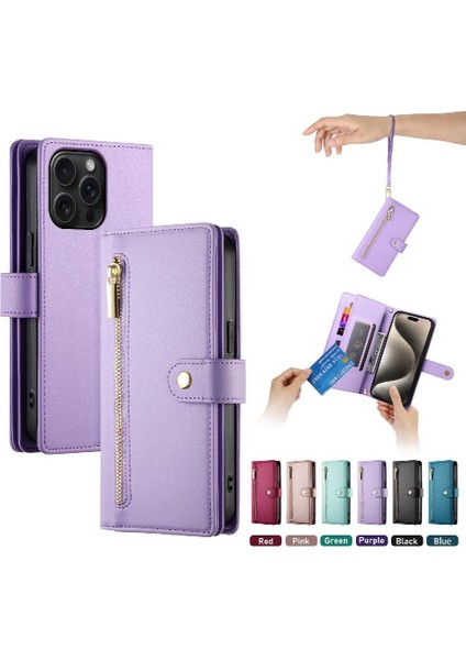 IPhone 15 Için Flip Case Pro Max Bilek Kayışı Cüzdan Bölmesi Kart Yuvaları (Yurt Dışından)