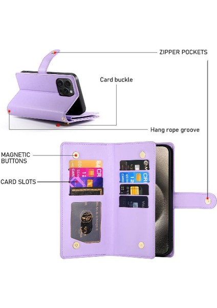 IPhone 15 Için Flip Case Pro Max Bilek Kayışı Cüzdan Bölmesi Kart Yuvaları (Yurt Dışından)