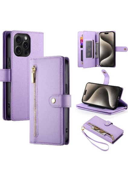 IPhone 15 Için Flip Case Pro Max Bilek Kayışı Cüzdan Bölmesi Kart Yuvaları (Yurt Dışından)