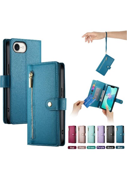 IPhone Se 2024 Cüzdan Bölmesi Bilek Kayışı Kickstand Kart Için Flip Case (Yurt Dışından)
