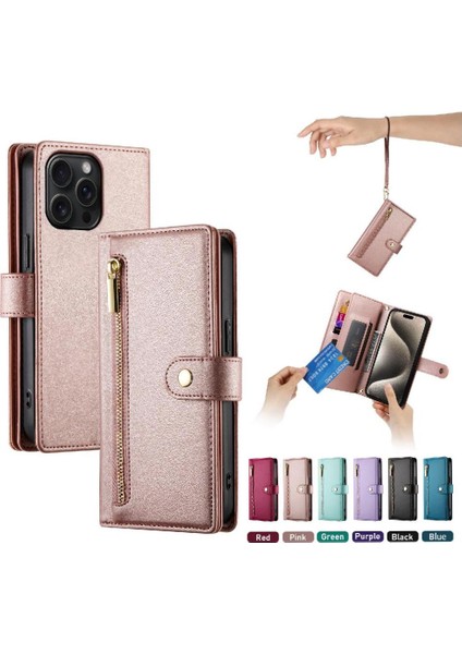 IPhone 15 Için Flip Case Pro Max Bilek Kayışı Cüzdan Bölmesi Kart Yuvaları (Yurt Dışından)