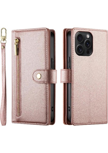 IPhone 15 Için Flip Case Pro Max Bilek Kayışı Cüzdan Bölmesi Kart Yuvaları (Yurt Dışından)
