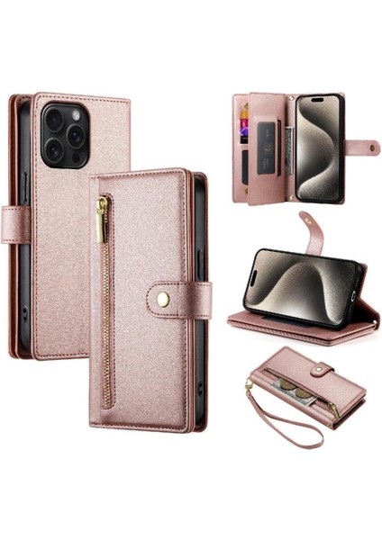 IPhone 15 Için Flip Case Pro Max Bilek Kayışı Cüzdan Bölmesi Kart Yuvaları (Yurt Dışından)