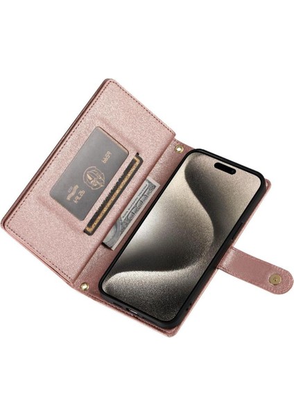 IPhone 15 Için Flip Case Pro Max Bilek Kayışı Cüzdan Bölmesi Kart Yuvaları (Yurt Dışından)