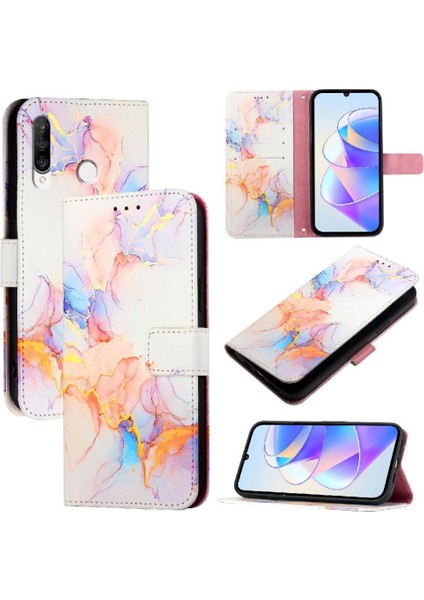 Huawei P30 Pro Kickstand Cüzdan Mermer Desen Pu Deri Kılıf (Yurt Dışından)