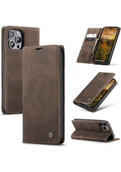 Iphone 14 Için Flip Case Pro Max Vintage Pu Deri Cüzdan Manyetik Kapatma (Yurt Dışından)