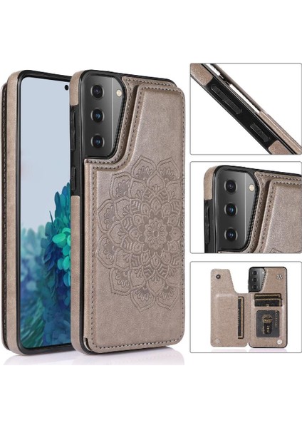 Samsung Galaxy S21 Artı Çift Düğmeler Pu Için Kart Tutucu Kılıf ile Cüzdan (Yurt Dışından)