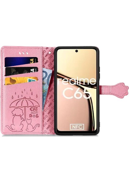 Realme C65 Karikatür Hayvanlar Için Flip Case Kısa Kayış Darbeye Flip Case (Yurt Dışından)