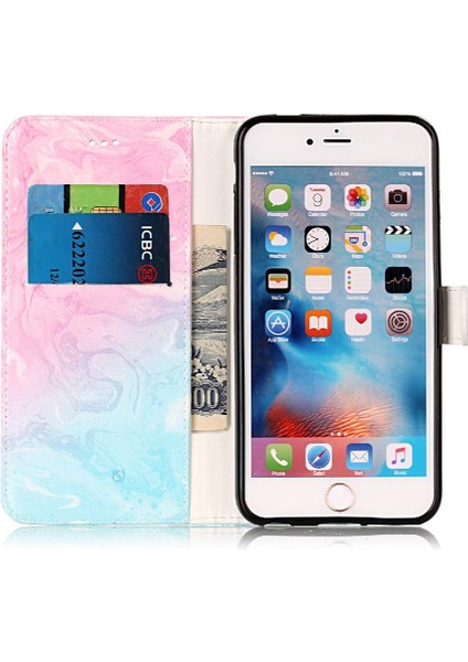 Iphone 7/8 Için Flip Case Tam Koruma Manyetik Mermer Desen Pu Cüzdan (Yurt Dışından)