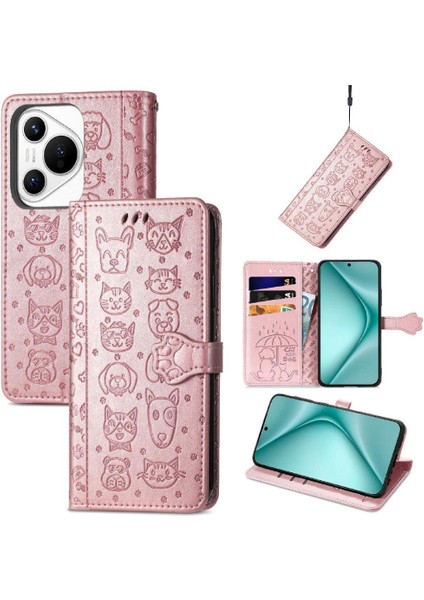 Huawei Pura 70 Pro Için Flip Case Karikatür Hayvanlar Kapak Çevirin Deri Kılıf (Yurt Dışından)