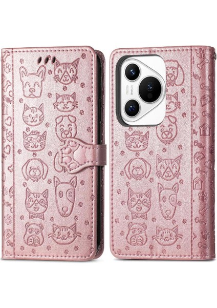 Huawei Pura 70 Pro Için Flip Case Karikatür Hayvanlar Kapak Çevirin Deri Kılıf (Yurt Dışından)