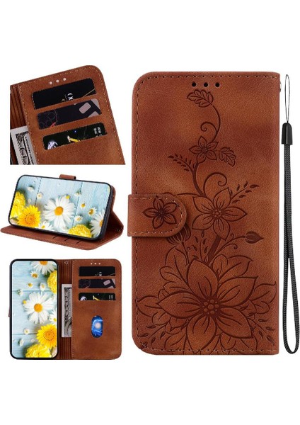 Xiaomi Poco M6 4g Kabartmalı Zambak Manyetik Kickstand Kart Için Flip Case (Yurt Dışından)