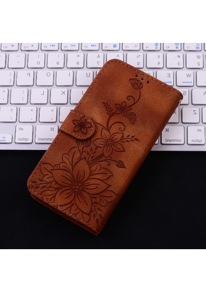 Xiaomi Poco M6 4g Kabartmalı Zambak Manyetik Kickstand Kart Için Flip Case (Yurt Dışından)