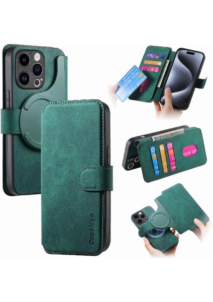 IPhone 15 Için Flip Case Pro Retro Kart Standı Cüzdan Mıknatıs Koruyucu (Yurt Dışından)
