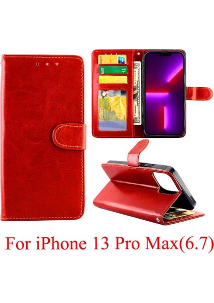 IPhone 13 Için Flip Case Pro Max Kart Tutucu Pu Deri Darbeye Kapatma (Yurt Dışından)