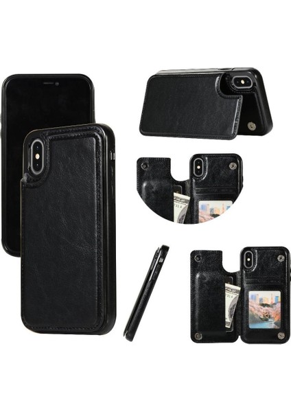 Kart Tutucu Kickstand Çift Manyetik ile IPhone Xs Max Için Cüzdan Kılıf (Yurt Dışından)