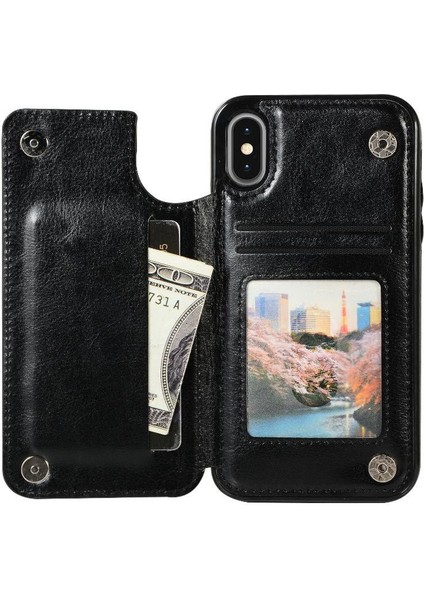 Kart Tutucu Kickstand Çift Manyetik ile IPhone Xs Max Için Cüzdan Kılıf (Yurt Dışından)