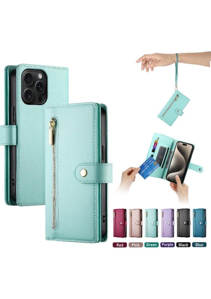 IPhone 15 Için Flip Case Pro Max Bilek Kayışı Cüzdan Bölmesi Kart Yuvaları (Yurt Dışından)